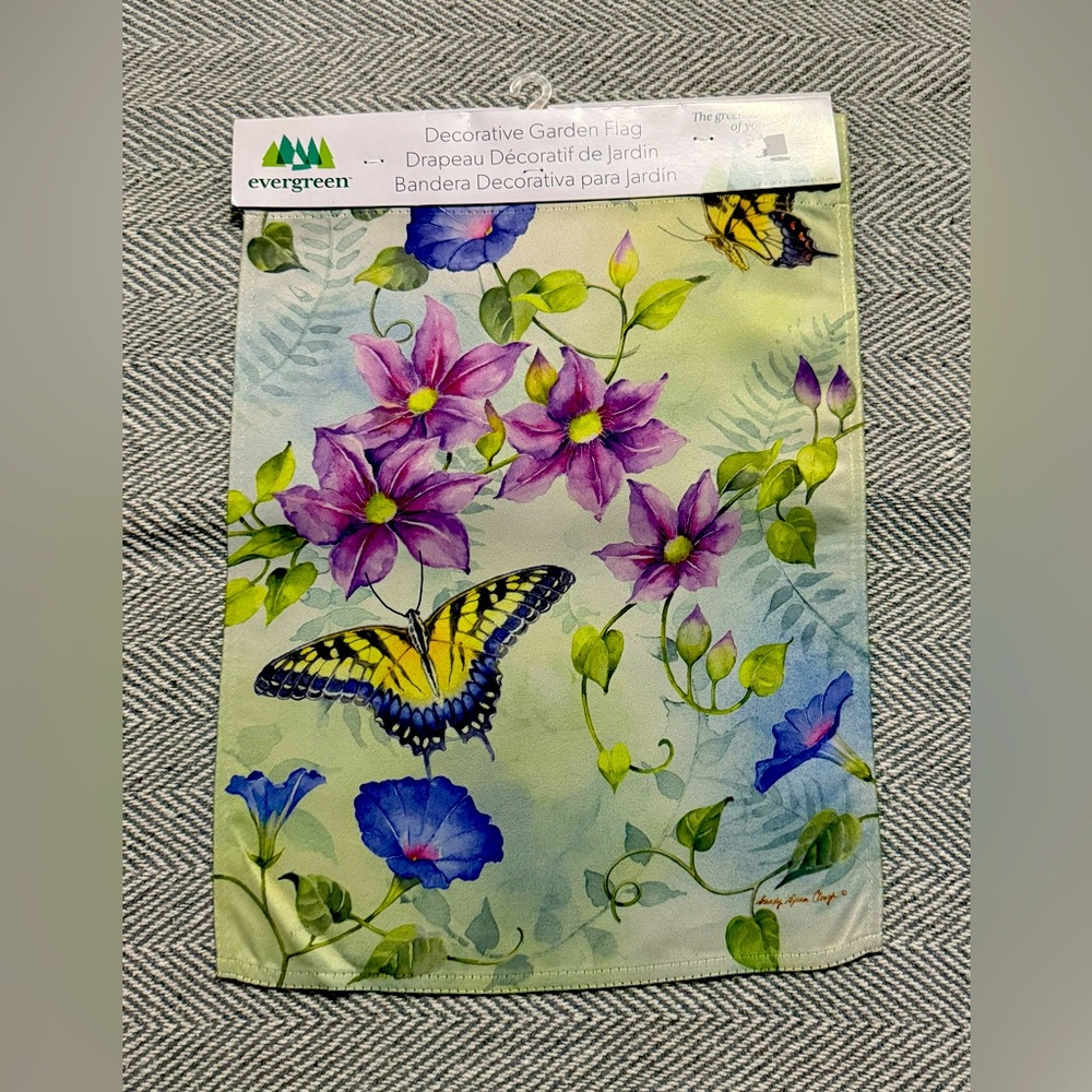 Decorative Garden Flag with Purple and Yellow Flowers Butterflies NEW